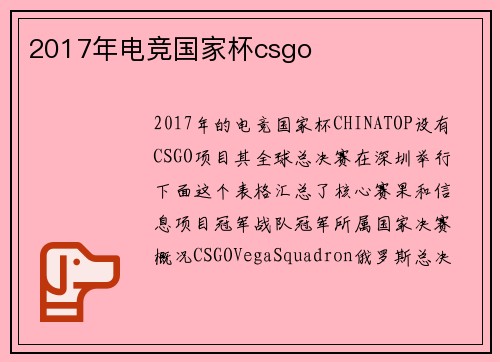 2017年电竞国家杯csgo